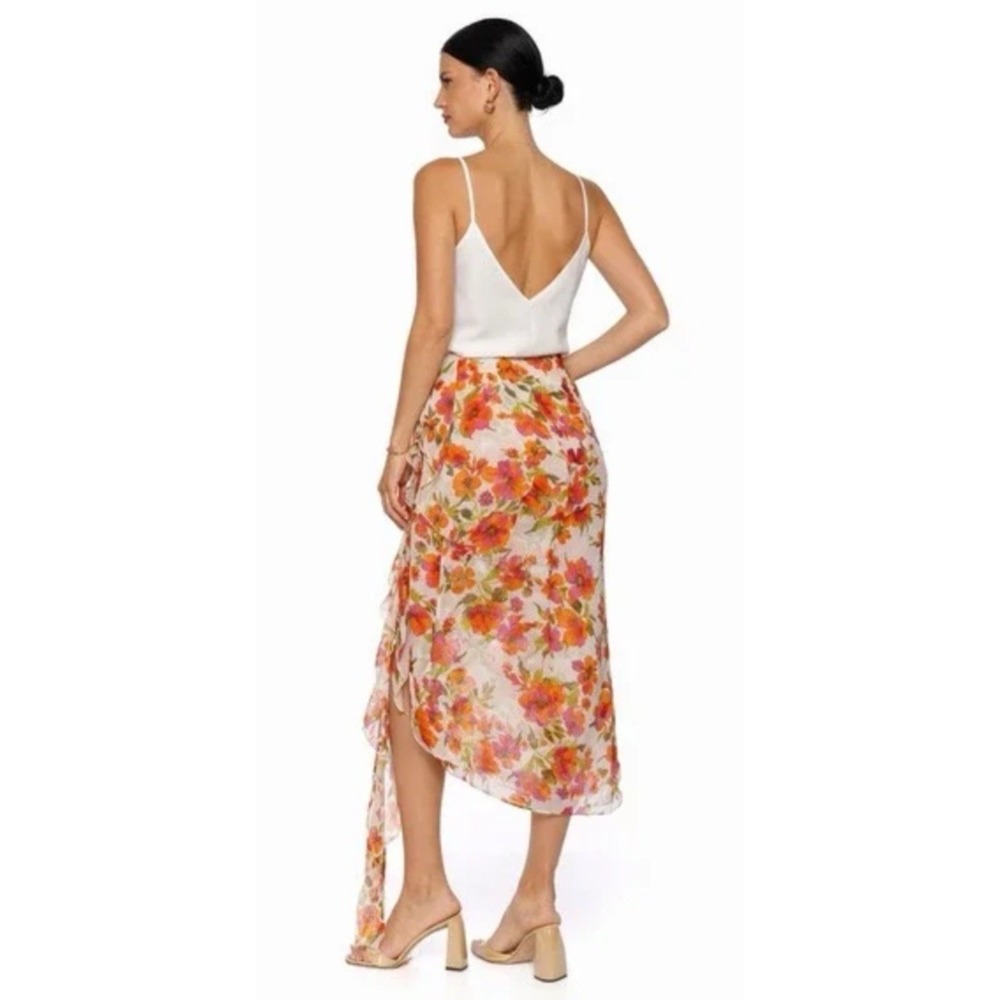MISA Los Angeles Women Size Large Floral Asymmetrical Midi Ruffle Skirt - Picture 2 of 10